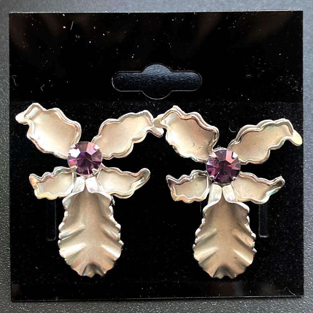 B.N. Bugbee and Niles Vintage Orchid Earrings with Rhinestones